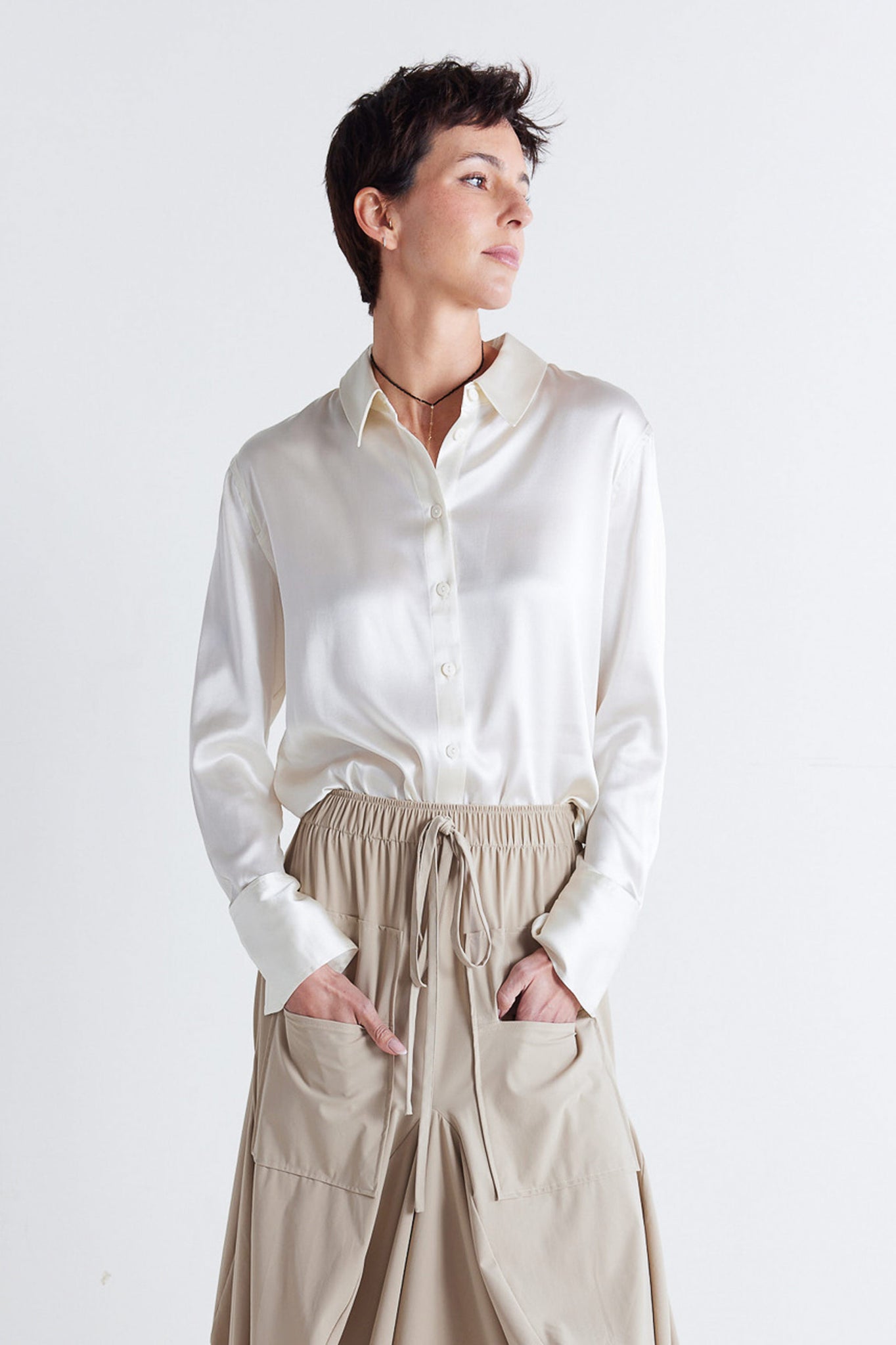 Shift Your Gaze Silk Button Down Blouse