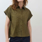 Short Sleeve Poplin Button Down Blouse