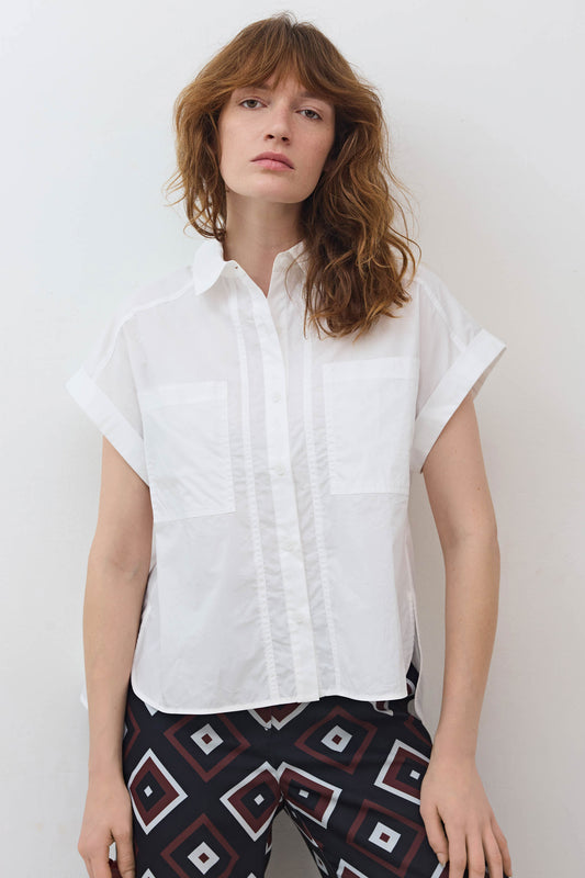 Short Sleeve Poplin Button Down Blouse
