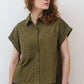Short Sleeve Poplin Button Down Blouse