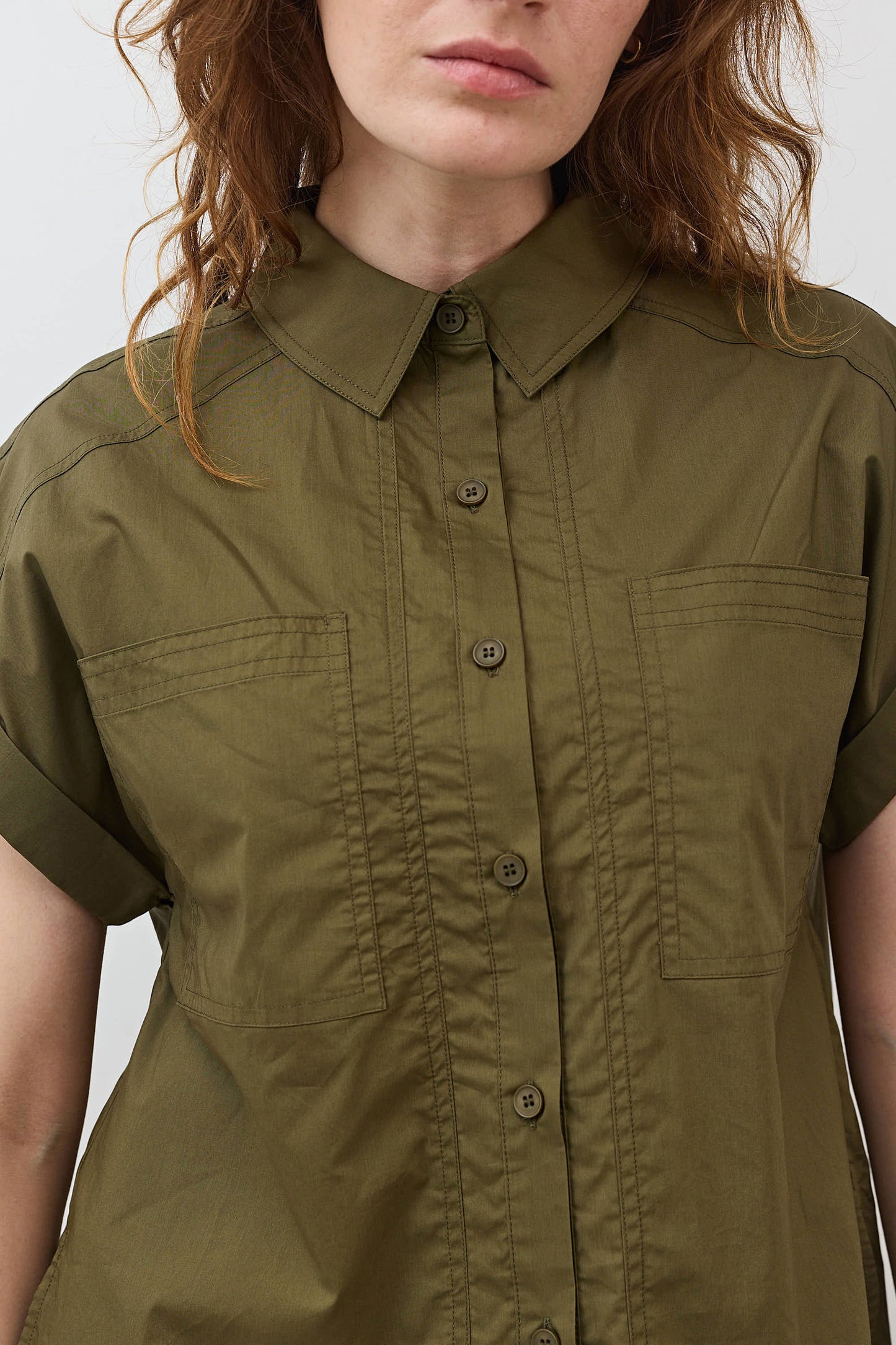 Short Sleeve Poplin Button Down Blouse