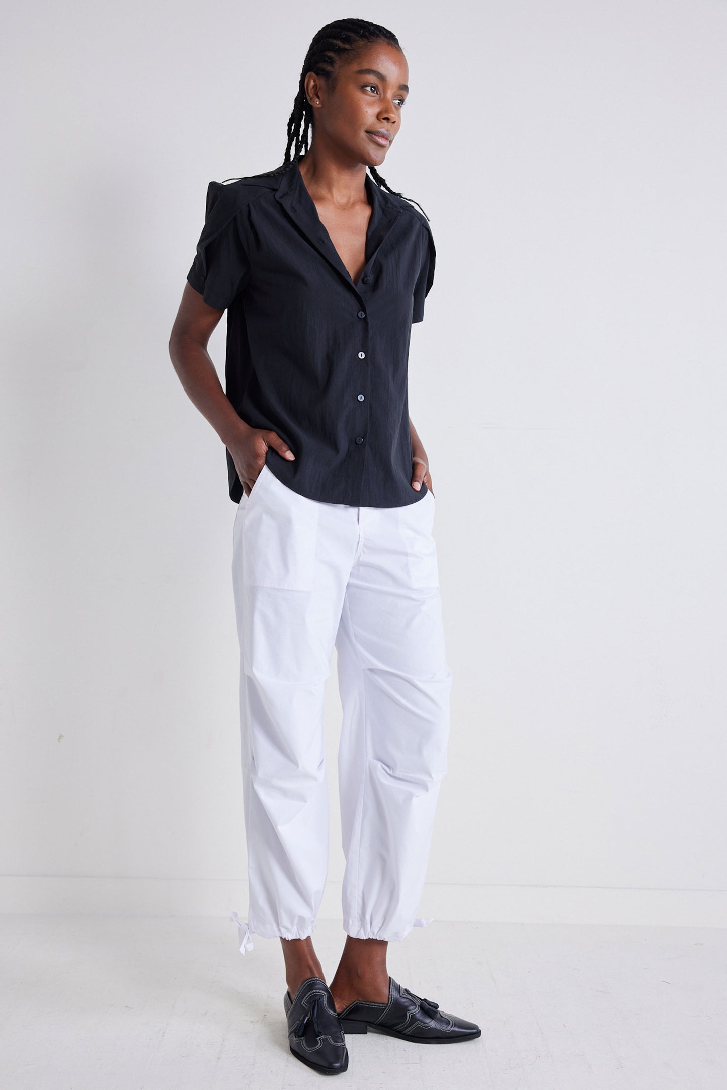 Shoulder Box Pleat Light Poplin Blouse