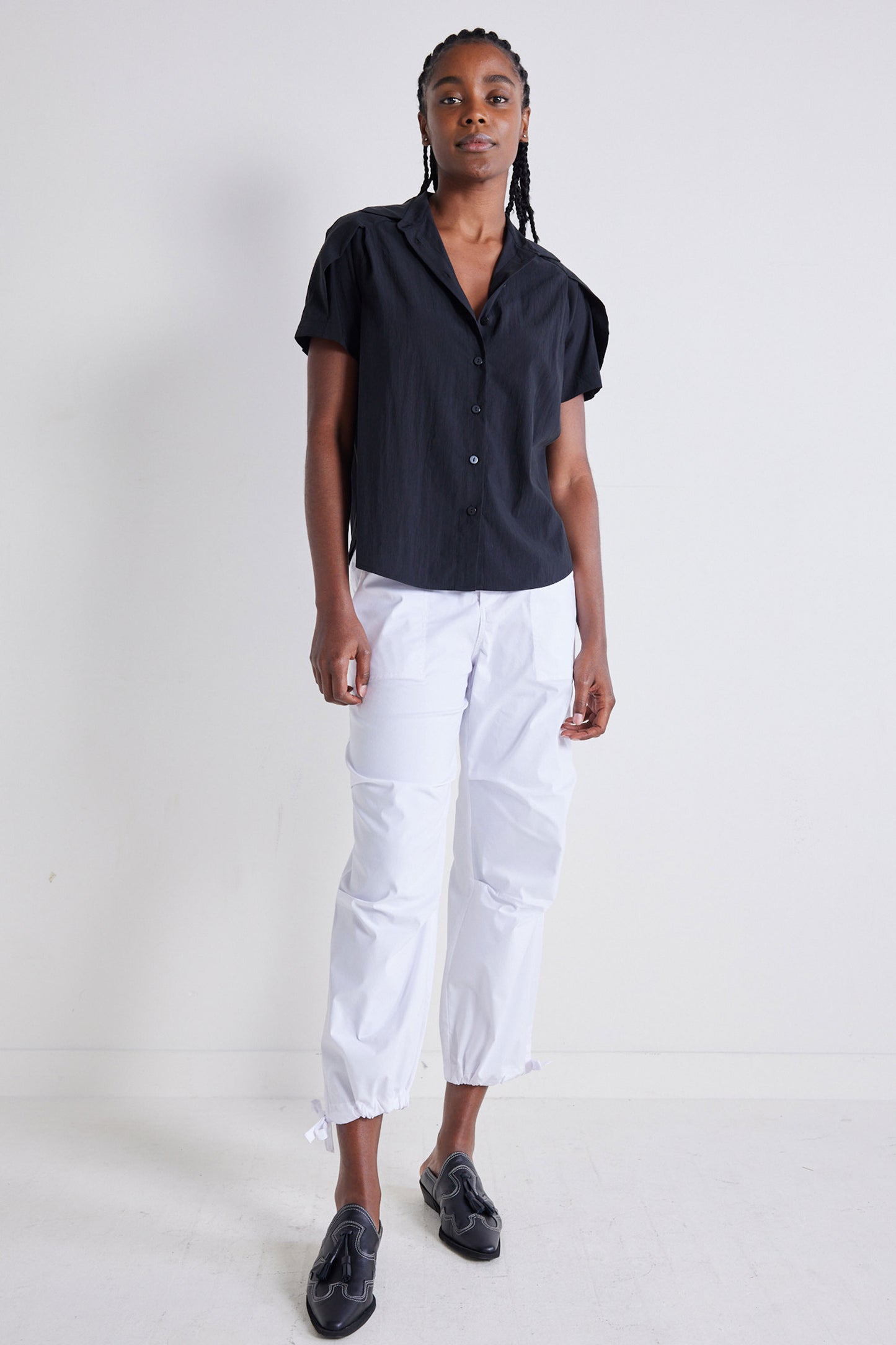 Shoulder Box Pleat Light Poplin Blouse