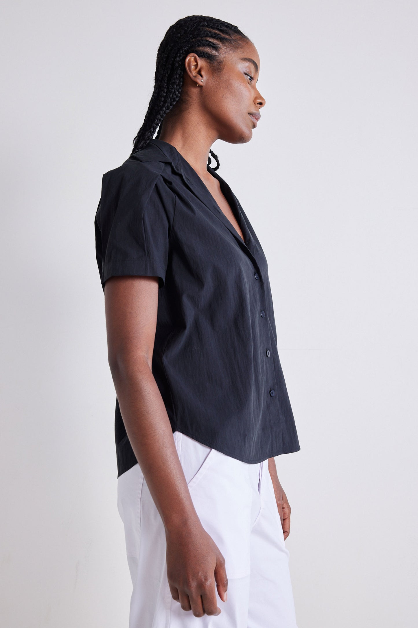 Shoulder Box Pleat Light Poplin Blouse