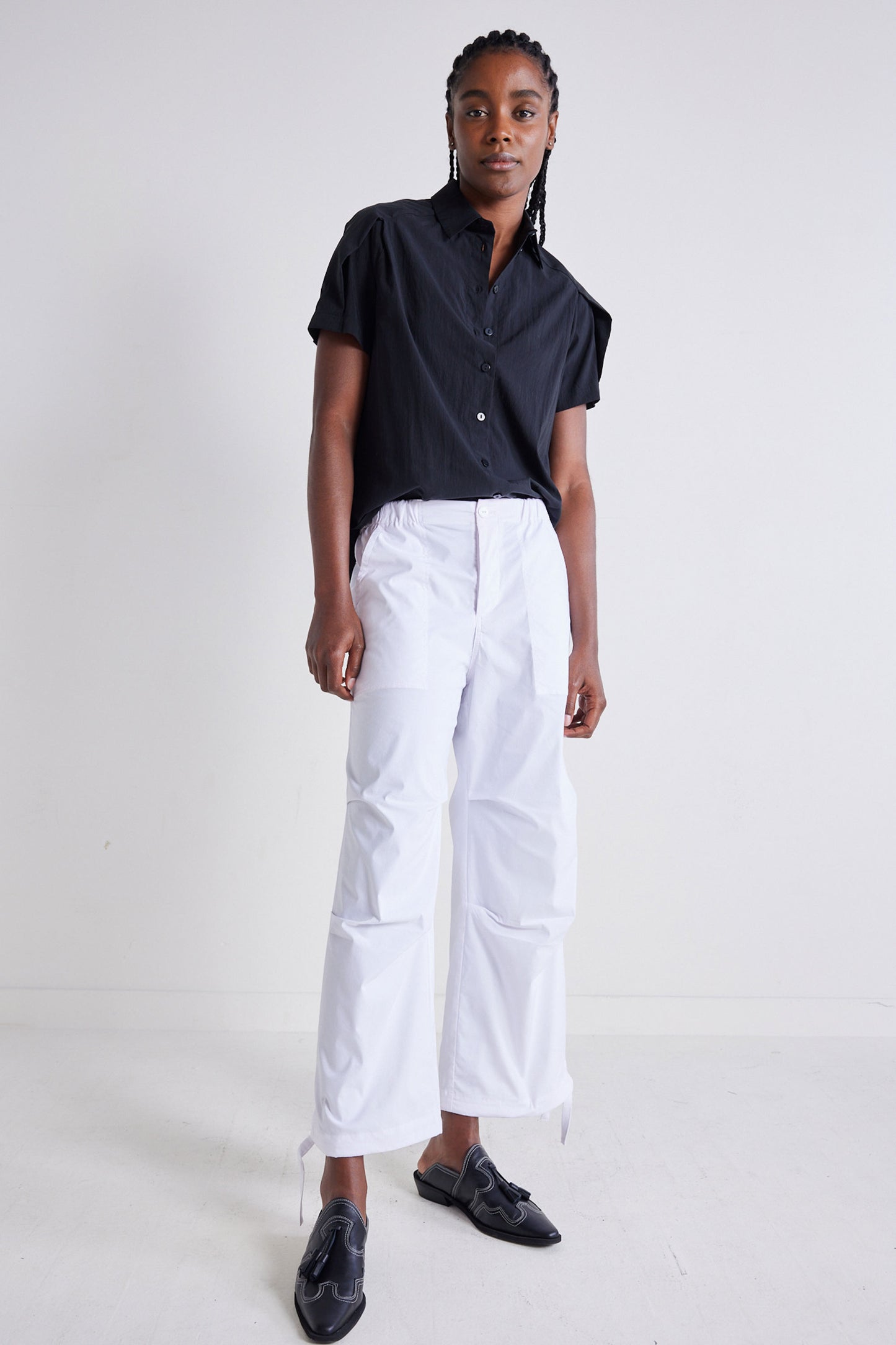 Shoulder Box Pleat Light Poplin Blouse