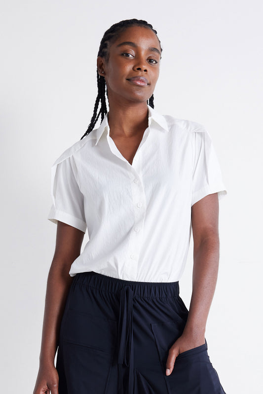 Shoulder Box Pleat Light Poplin Blouse