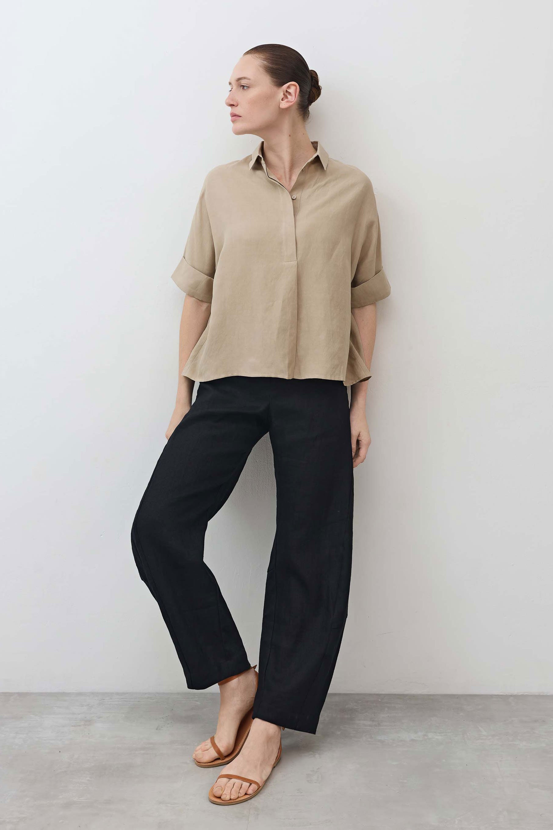 Silk Linen Oversized Pullover Blouse