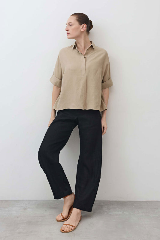 Silky Linen Oversized Pullover Blouse