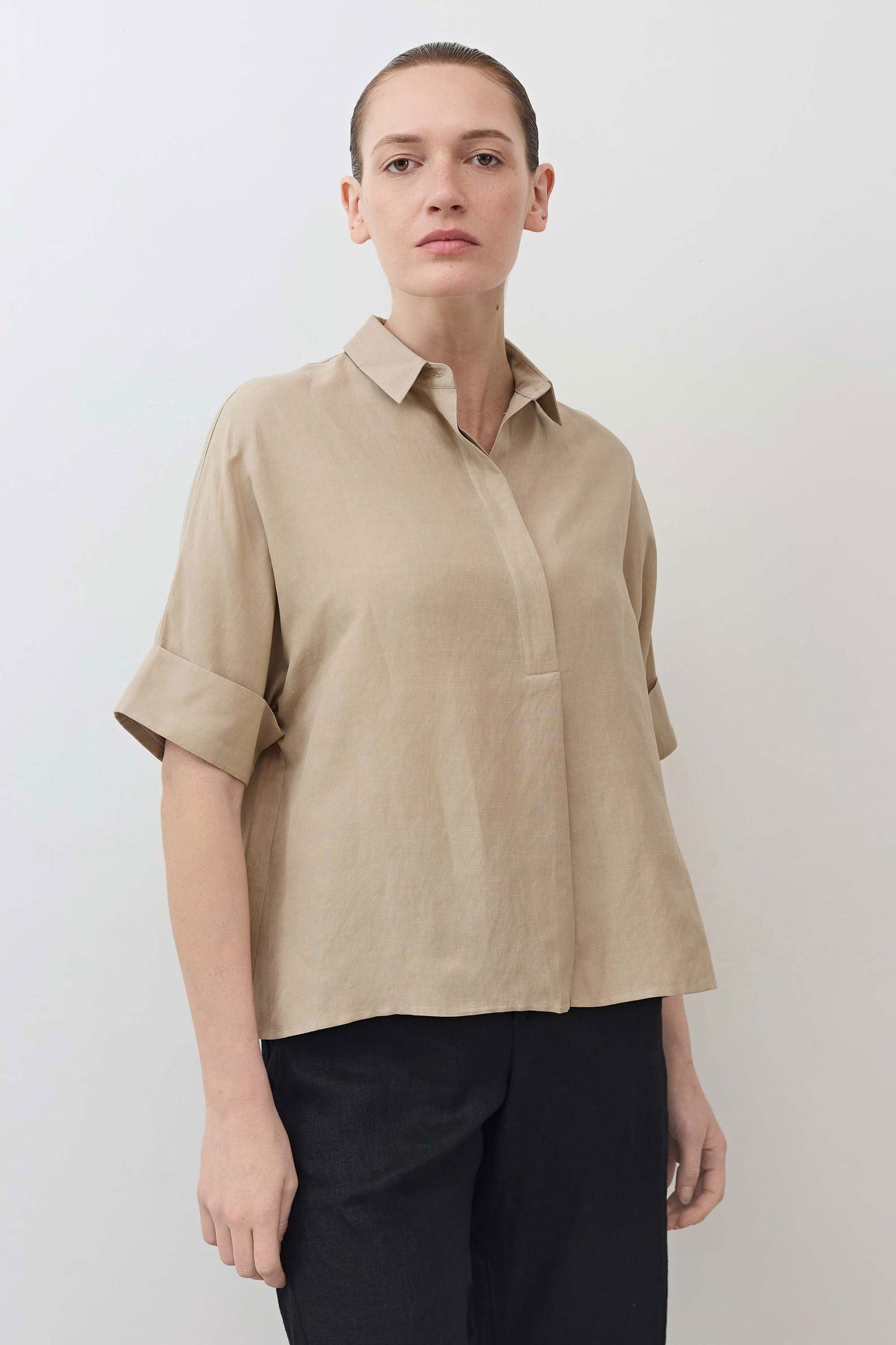 Silky Linen Oversized Pullover Blouse