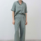 The Belted Wide Leg Silk Linen Trousers