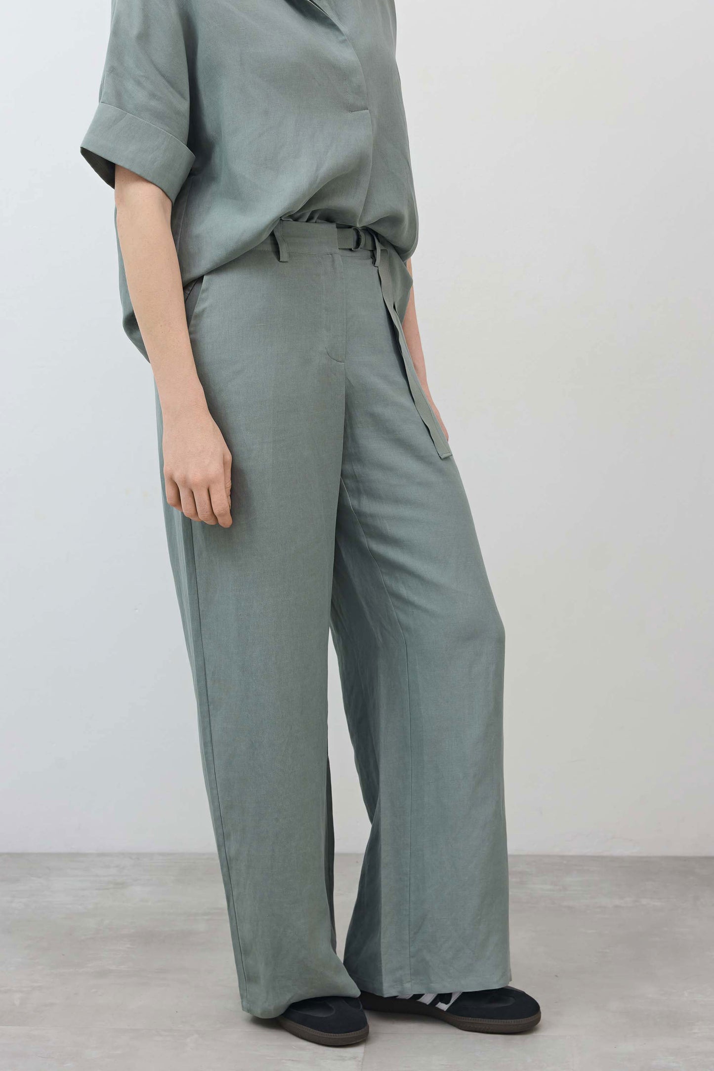 The Belted Wide Leg Silk Linen Trousers