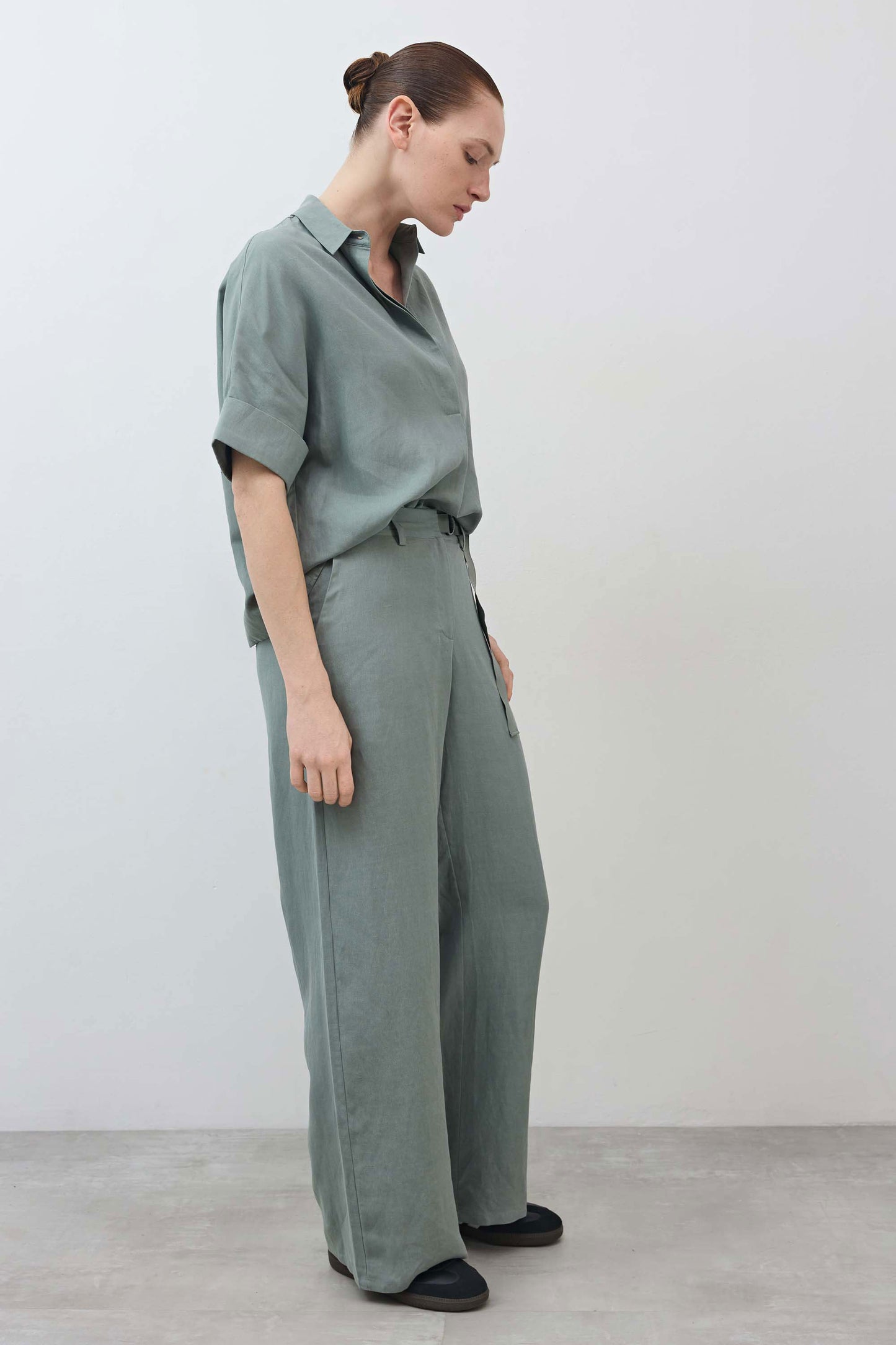The Belted Wide Leg Silk Linen Trousers