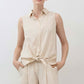 Sleeveless Tie Front Button Down