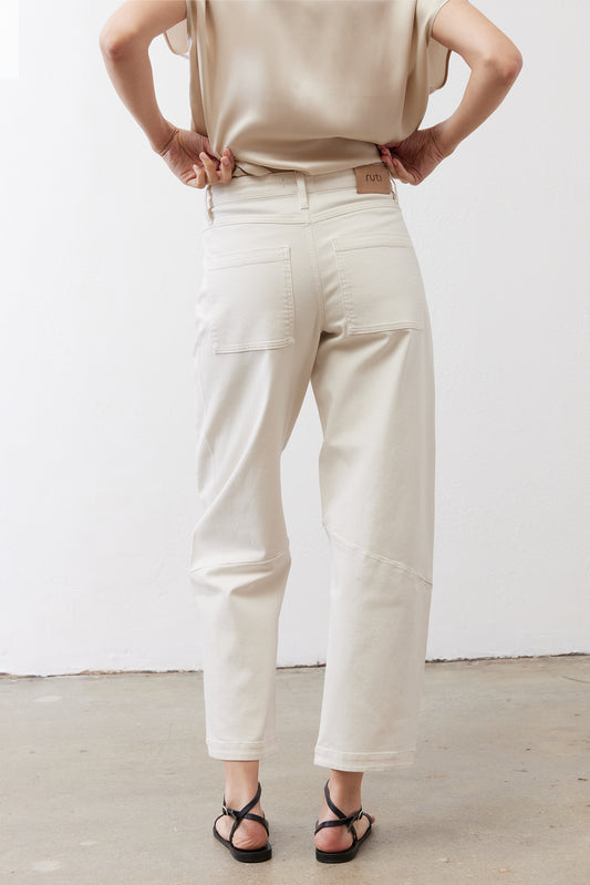 Vintage white wash slouchy jeans with cuffed straight legs and front pockets