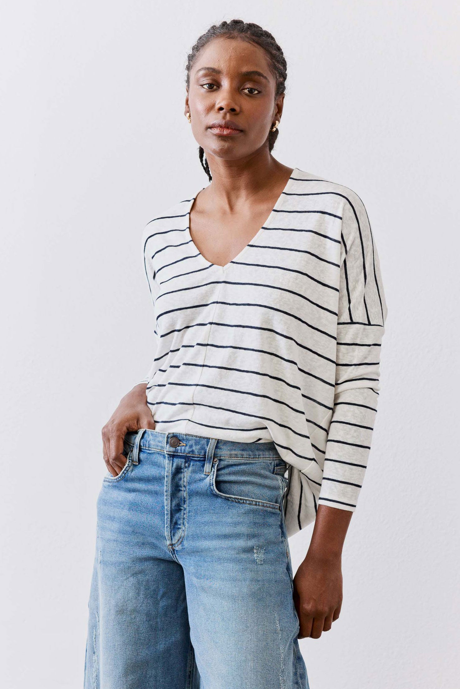 【美品】ch!iii Dolman Sleeve Stripes Shirts The Striped Dolman Long Sleeve Top | White Navy Stripes – Ruti