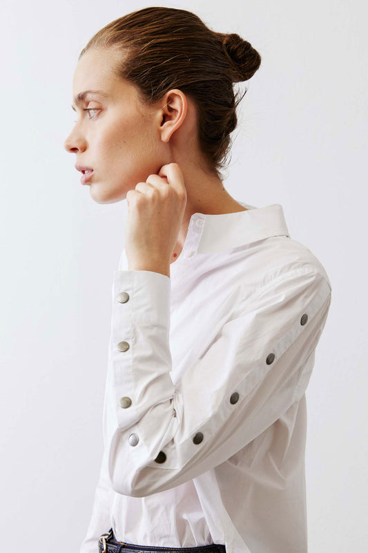 Studded Sleeve Button Down Blouse