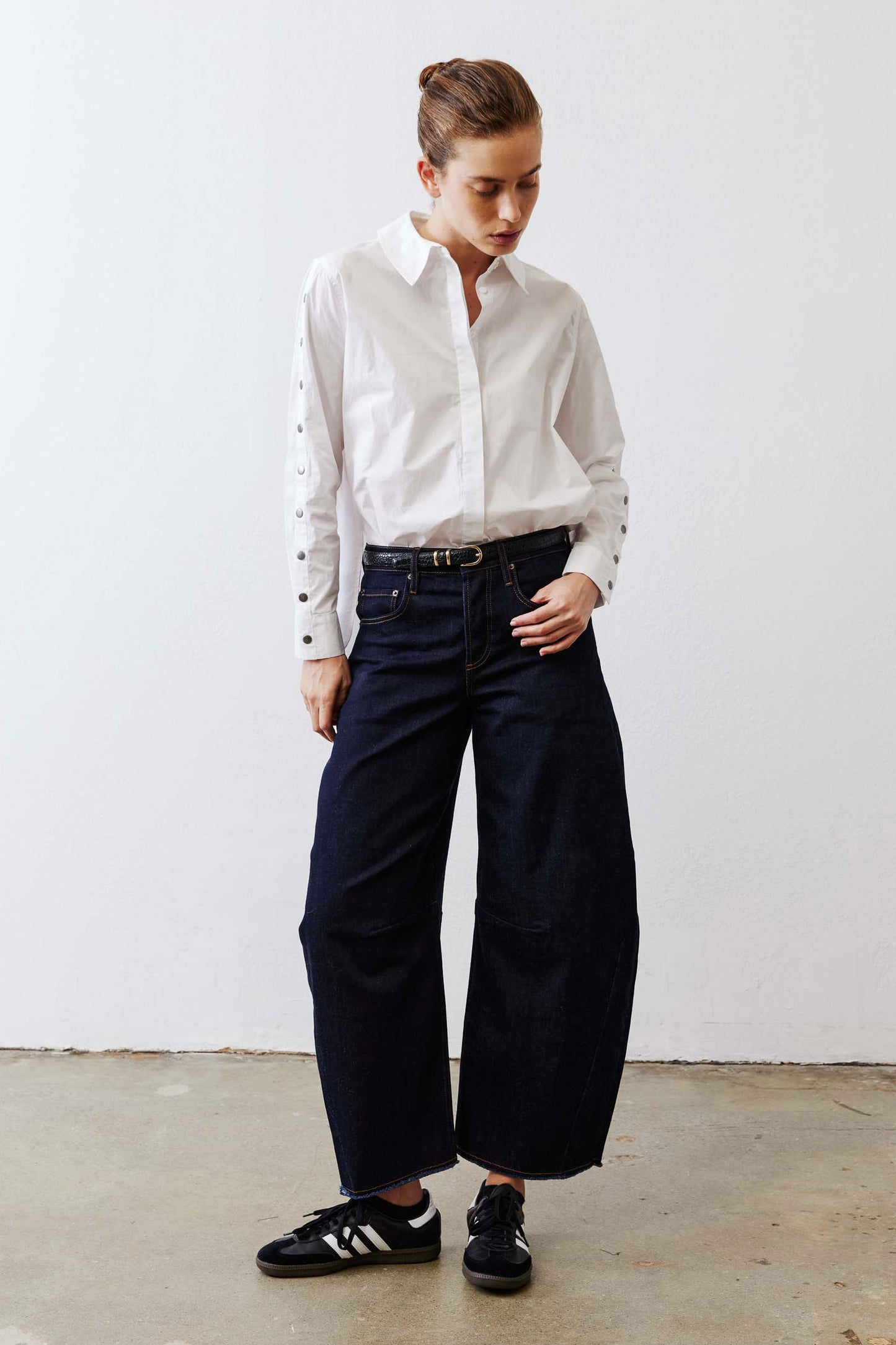 Studded Sleeve Button Down Blouse