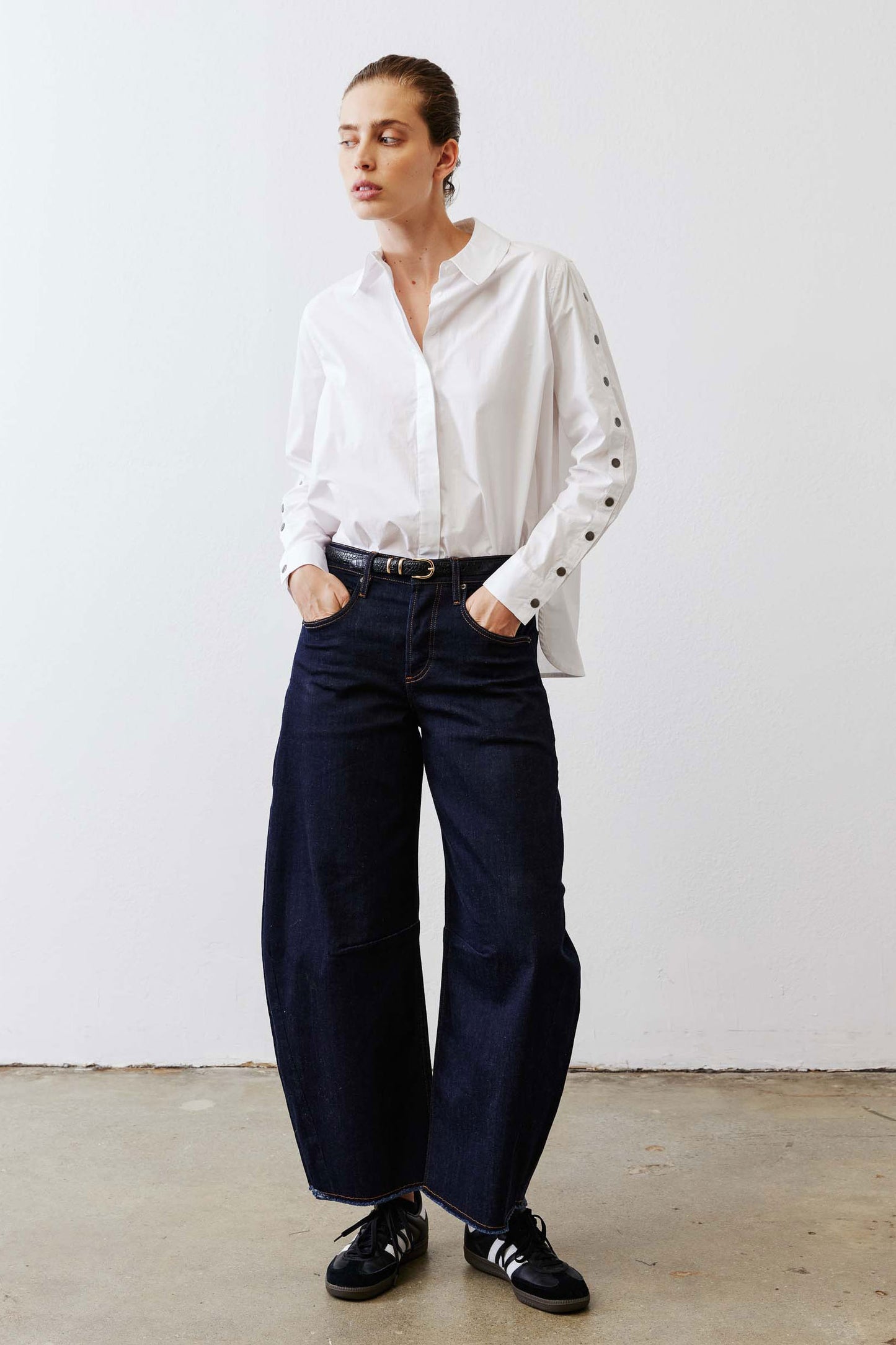 Studded Sleeve Button Down Blouse