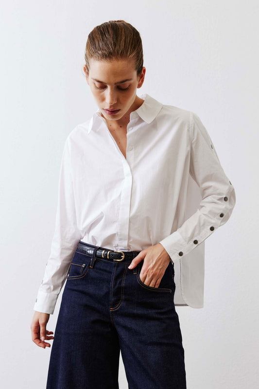 Studded Sleeve Button Down Blouse