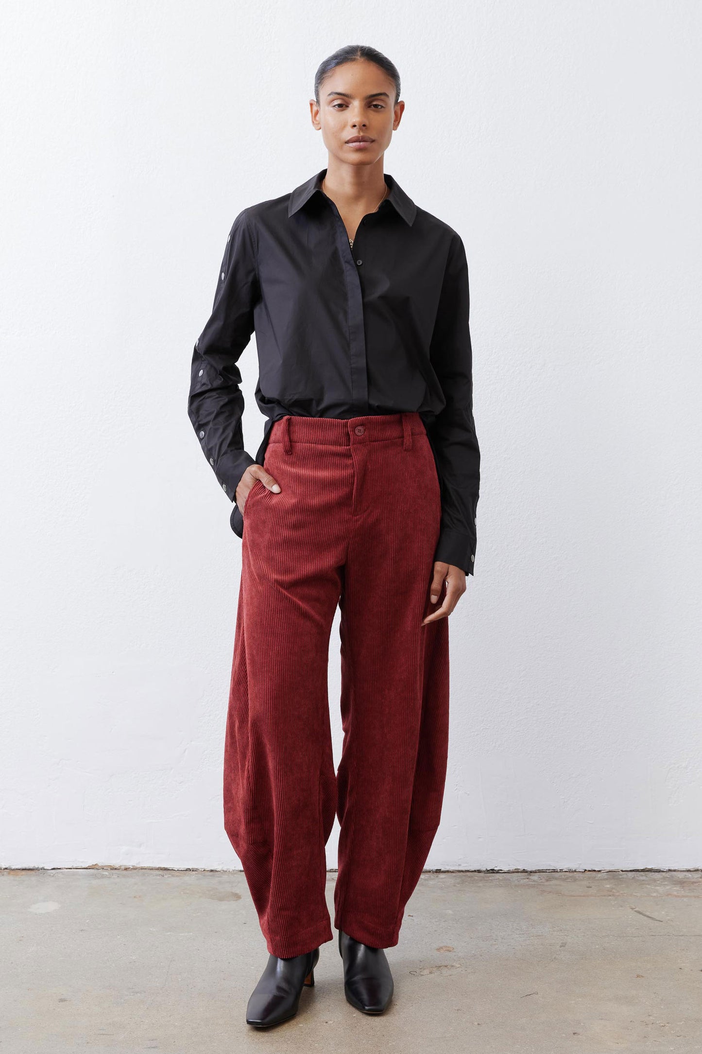Studded Sleeve Button Down Blouse