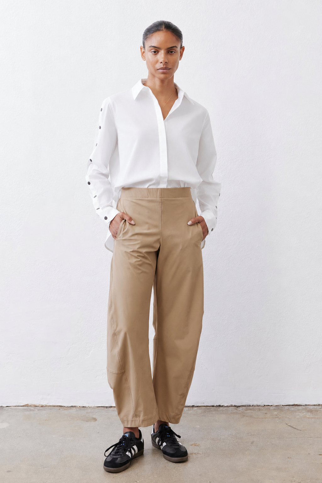 Studded Sleeve Button Down Blouse