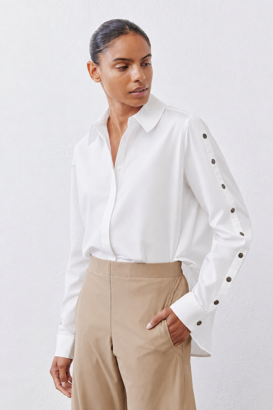 Studded Sleeve Button Down Blouse