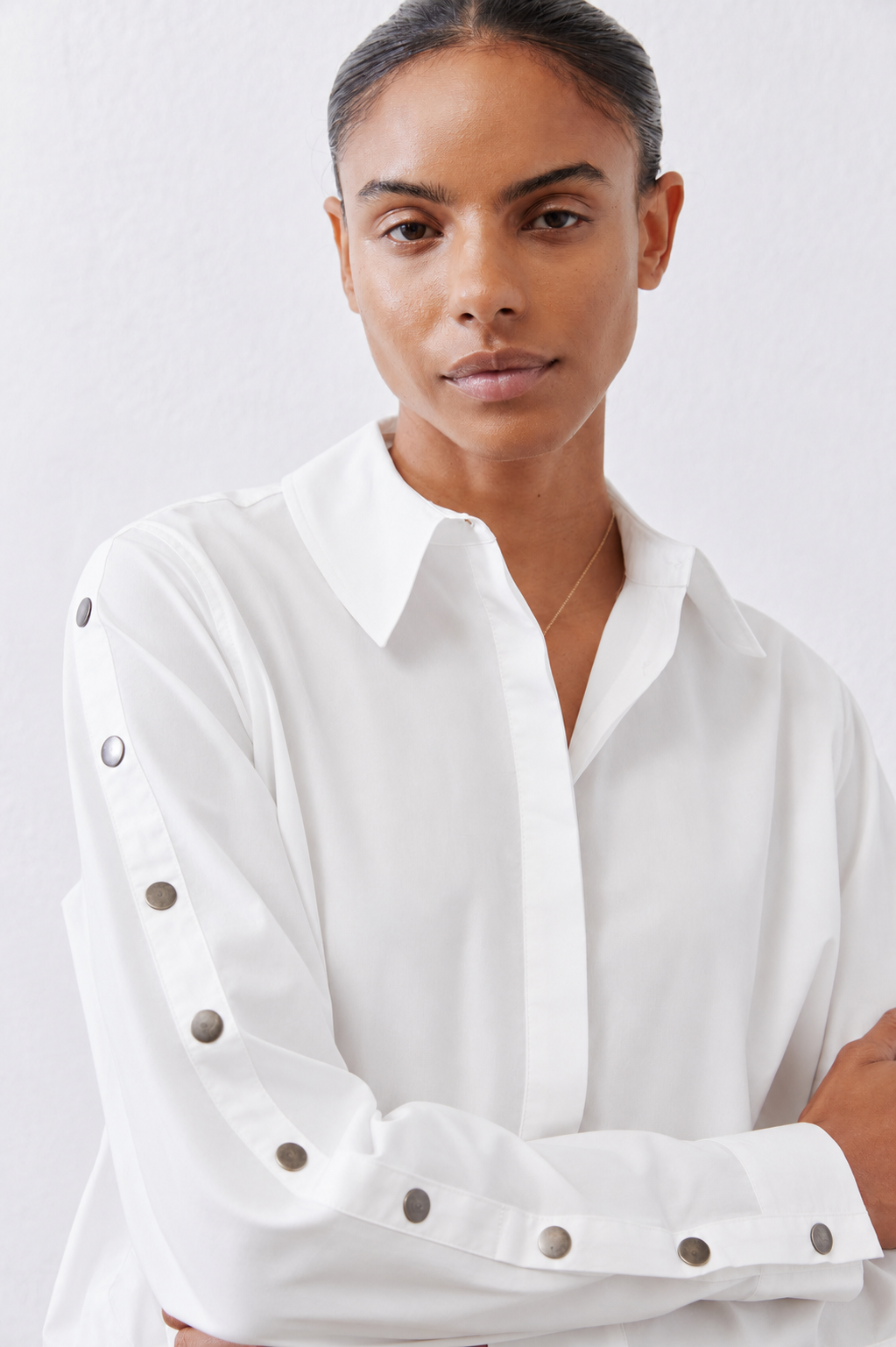 Studded Sleeve Button Down Blouse