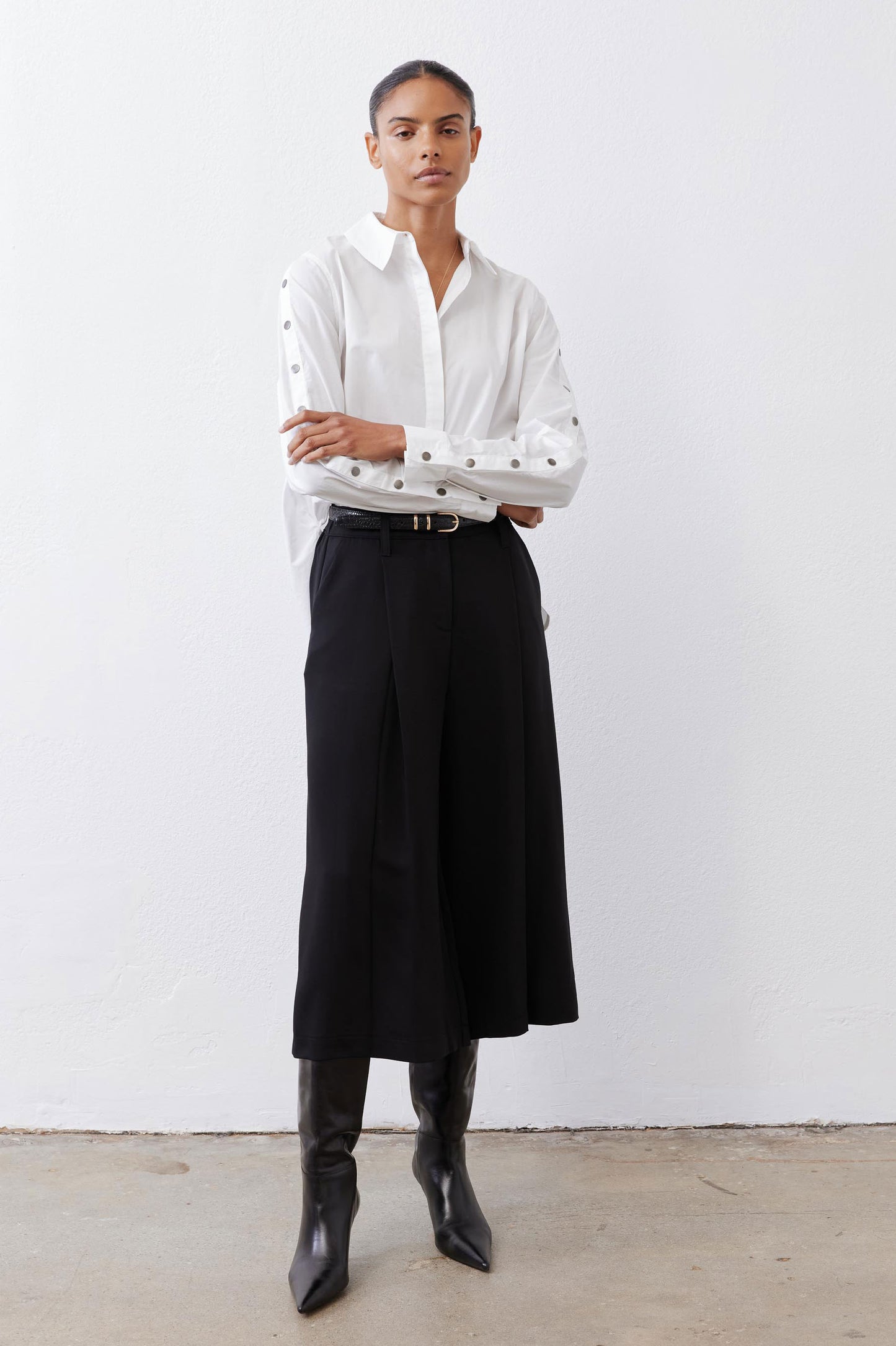 Studded Sleeve Button Down Blouse