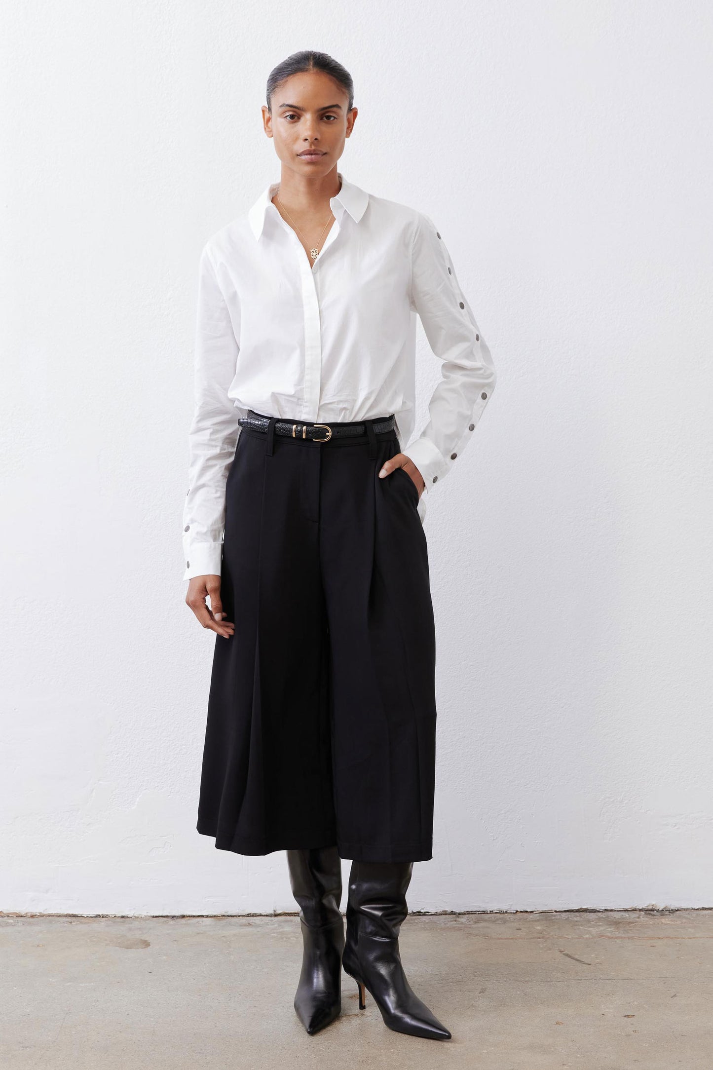 Studded Sleeve Button Down Blouse