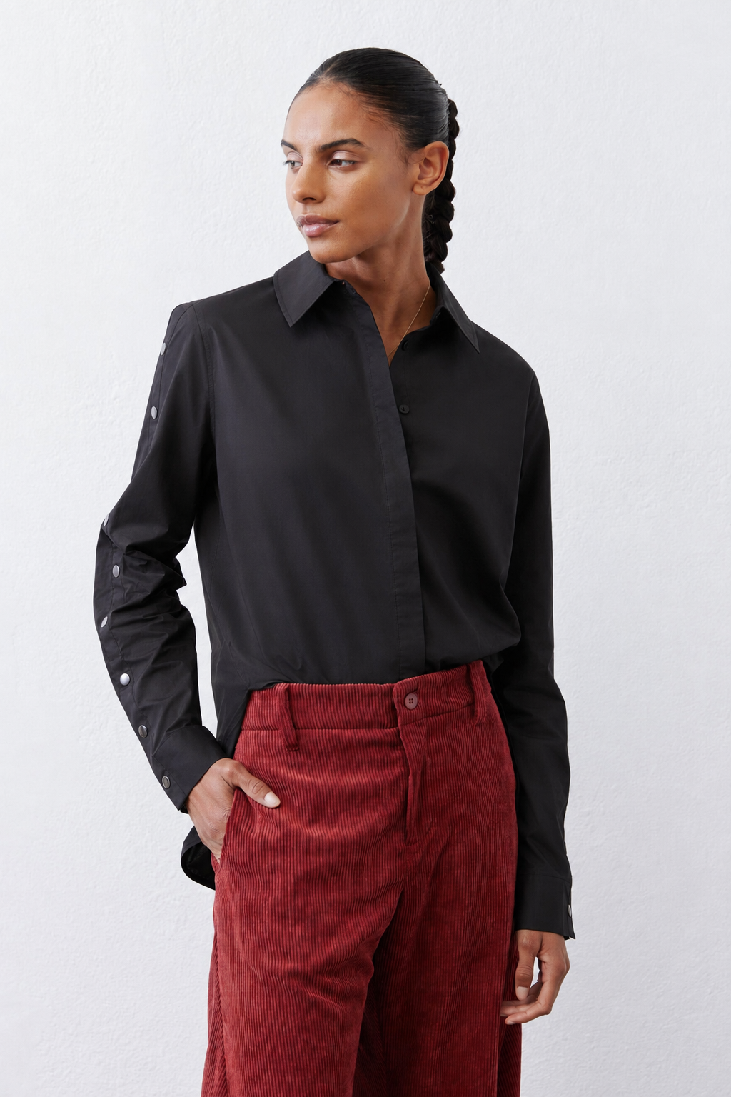 Studded Sleeve Button Down Blouse