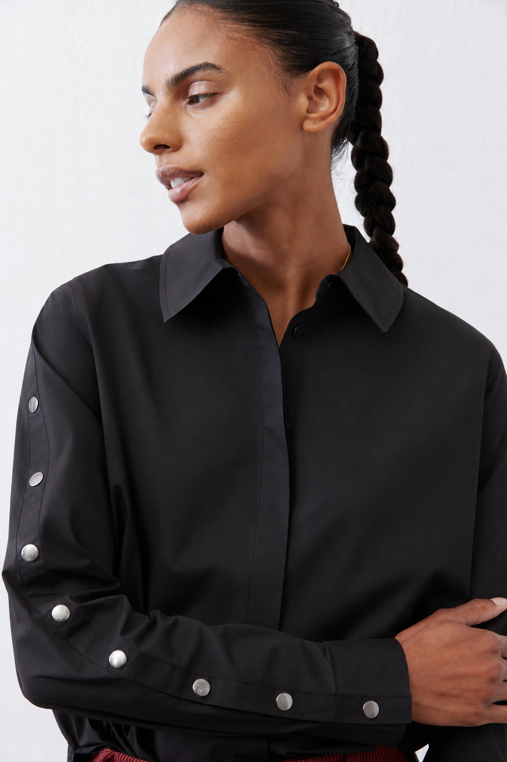 Studded Sleeve Button Down Blouse