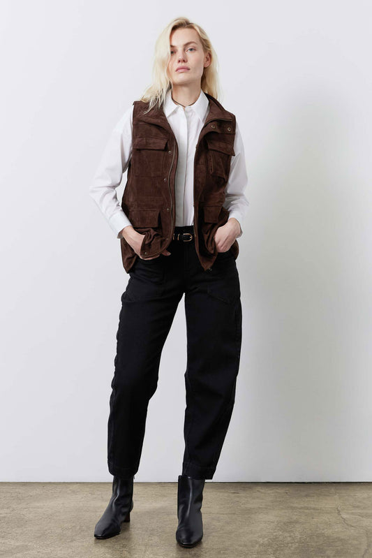 Long Vegan Suede Cargo Vest
