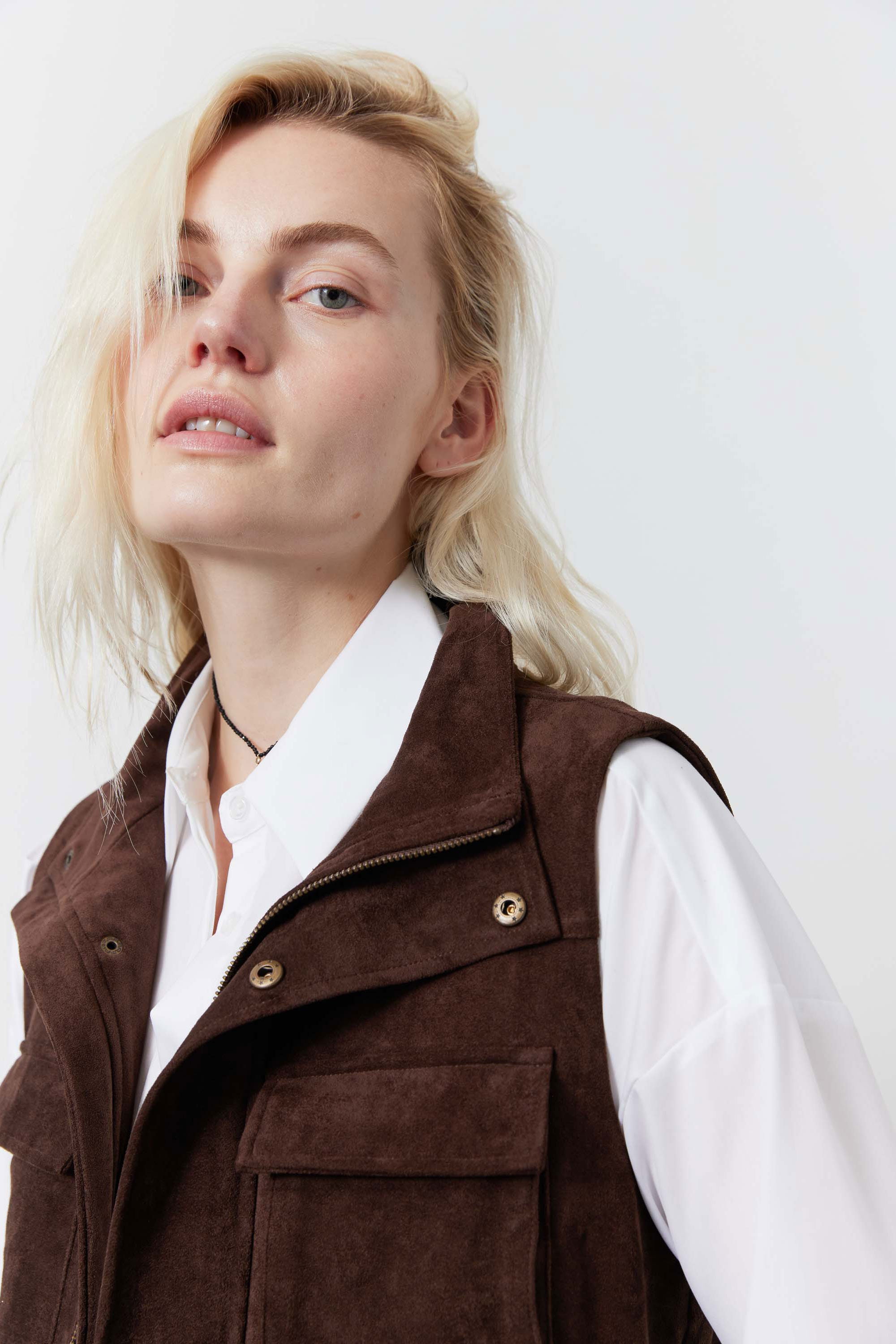 Long Vegan Suede Cargo Vest | Cocoa – Ruti
