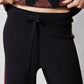 Black lounge pants with drawstring waist and chestnut side stripe