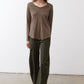 Brown V-neck long-sleeve top with relaxed fit