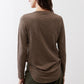 Brown V-neck long-sleeve top, back view with draped hem