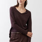Coffee-brown V-neck long-sleeve swing top with relaxed fit