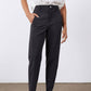 Black not-too-tapered pants with zip fly and button closure