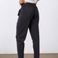 Black not-too-tapered pants with pleats and tapered leg opening