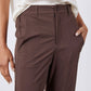 Coffee-brown pants with button closure, front pockets, and belt loops