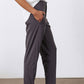 Graphite tapered pants with elastic waist, side pockets, and cuffed hem