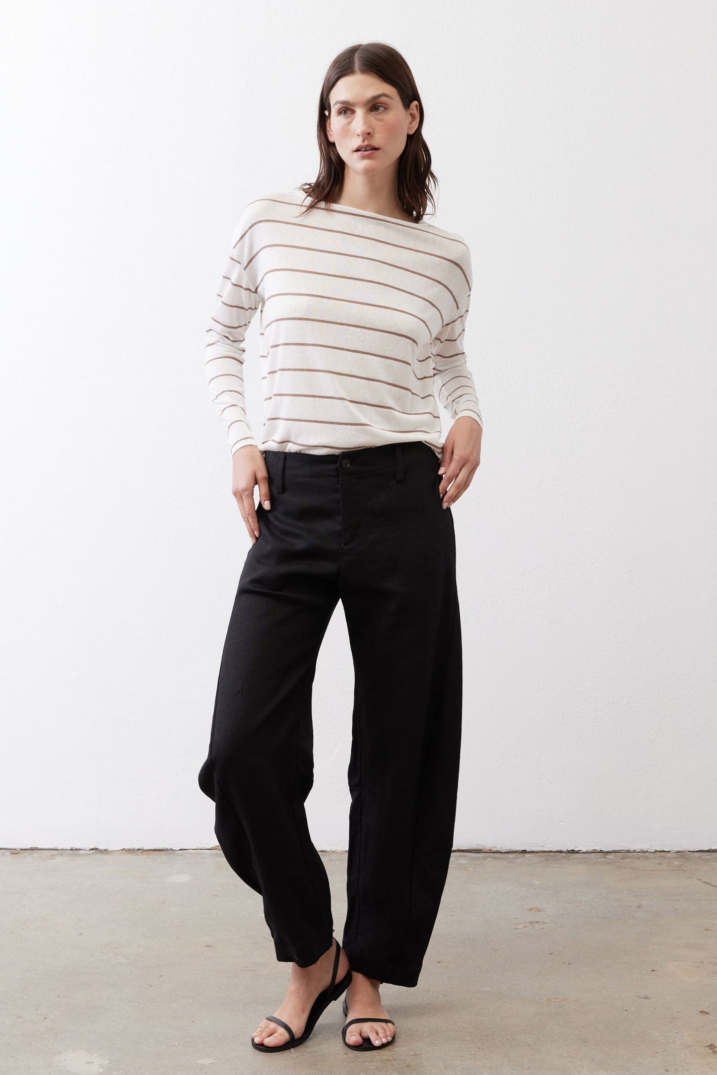 Striped long-sleeve top with rounded neckline and relaxed fit