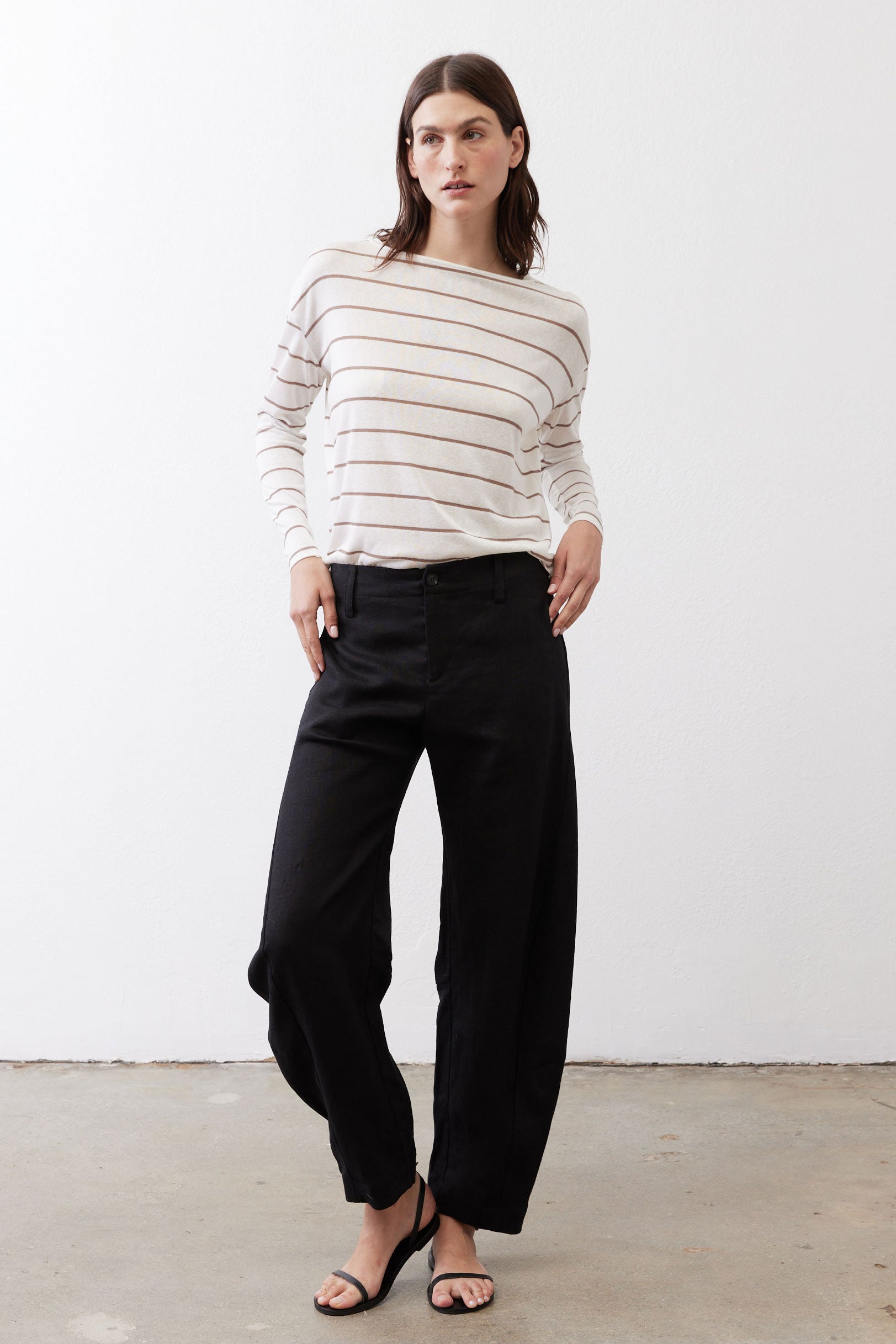 Striped long-sleeve top with rounded neckline and relaxed fit