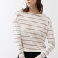 Striped long-sleeve top with crew neck, banded stripes, and slim cuffs