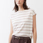 Women’s striped crew-neck tee, off-white with tan horizontal stripes
