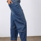 Indigo barrel-leg jeans in relaxed straight shape with stitched front seams