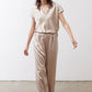 Champagne wide-leg trousers with straight, wide legs and elastic waistband