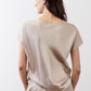 Champagne short-sleeve top with draped back and loose fit