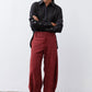 Pomegranate loose barrel corduroy pants with front crease and side pockets