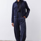 Dark navy corduroy barrel pants with loose fit and elastic waist